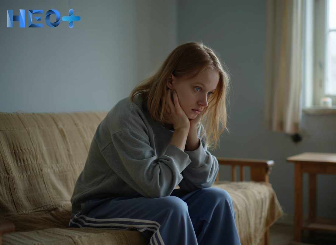 Девушка в состоянии депрессии сидит на диване